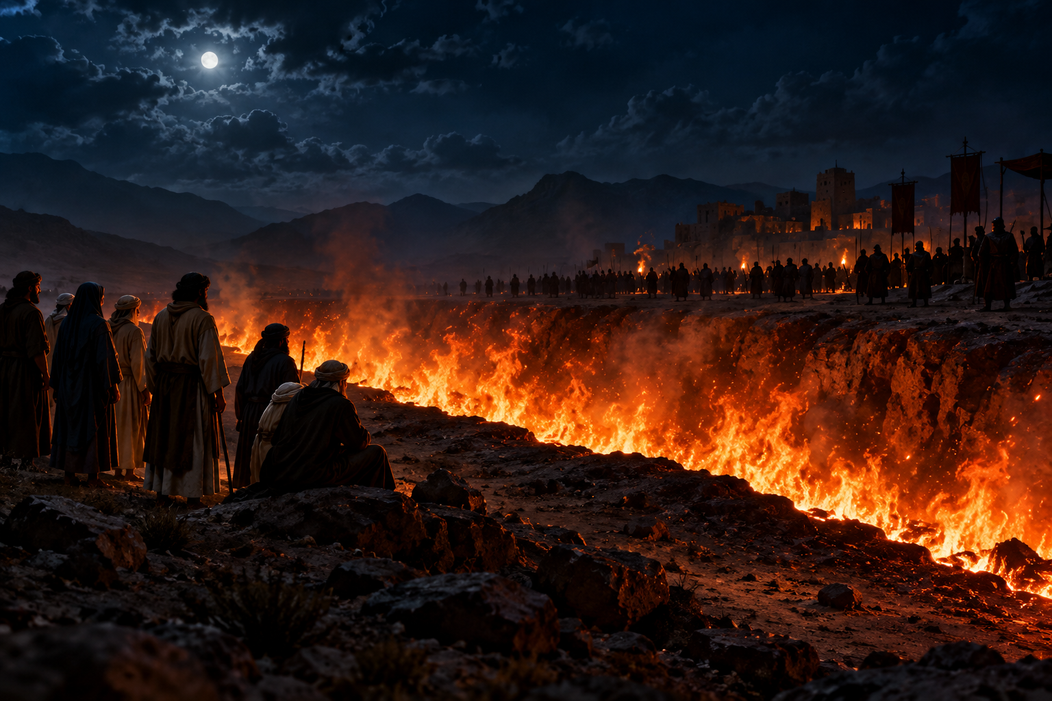 Non-graphic artistic imagining of persecution described in the Surah; no individual likeness or exact historical setting is claimed.