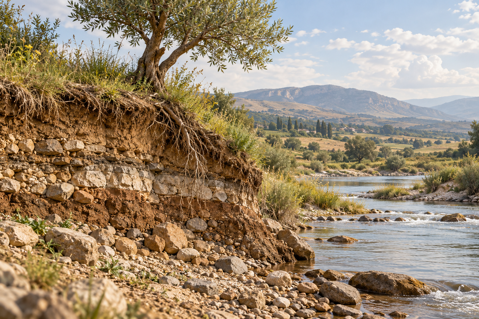 Layered earth, living vegetation, and open sky form a quiet natural panorama.