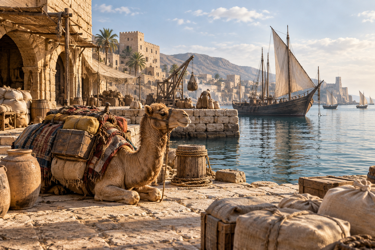 An imagined trading coast connects the land and sea transport mentioned in 43:1–14.