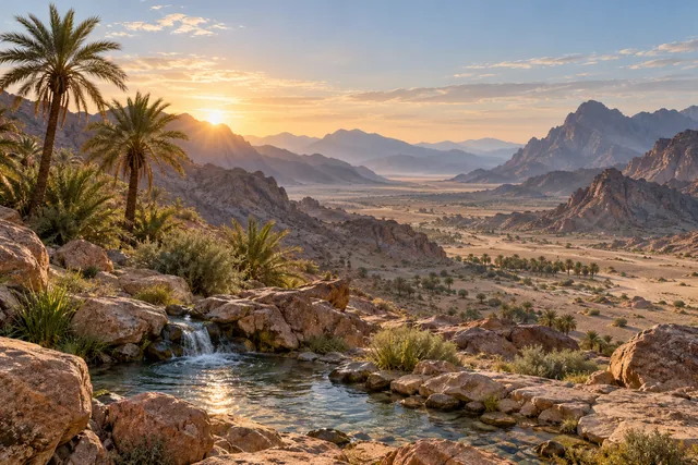 Imagined Arabian valley at dawn